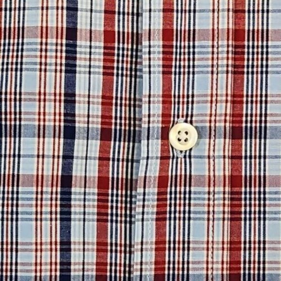 Burry Lane Button Down Shirt Men's XL Red, White & Blue Plaid 100% Cotton Y2K - Picture 7 of 15
